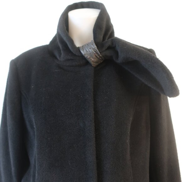 NWT Women Badgley Mischka Black Mix Media Wool Alpaca Leather Trim Olivia Coat L - Picture 1 of 16